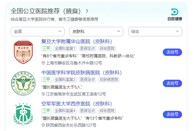 正规腋臭医院排名